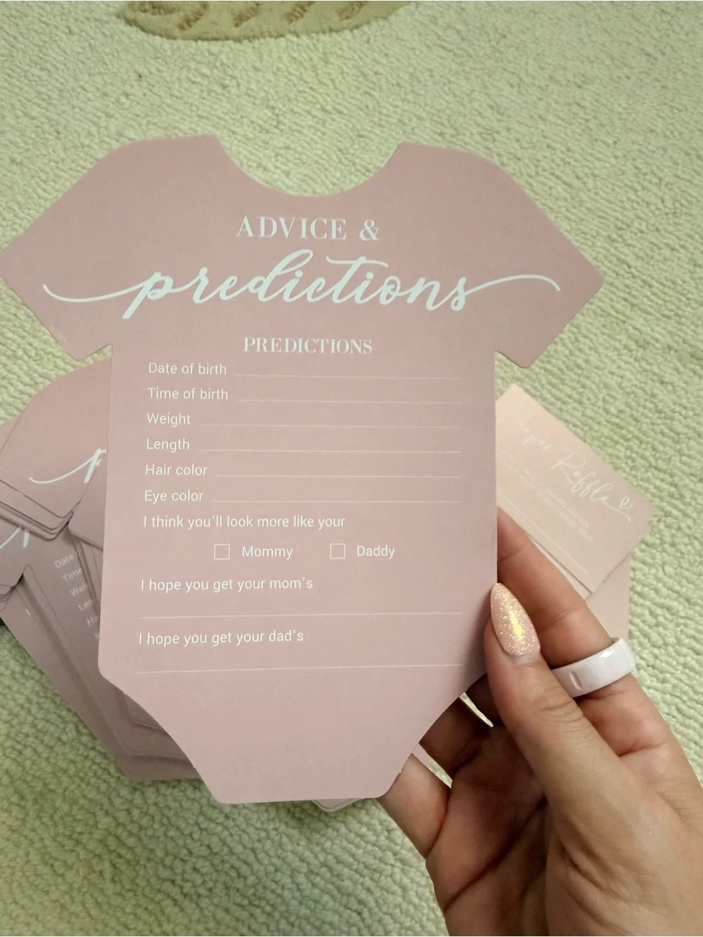 Predictions Pink Advice & Predictions Baby Shower Cards